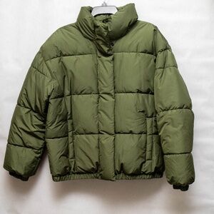 Mens Olive Green Puffer Jacket, Daily Ritual Brand size L